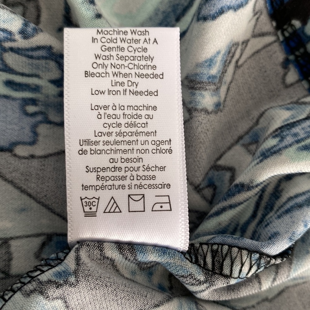 Cold water Creek tunic top mblue black gray seafoam green print front opening - Picture 7 of 9